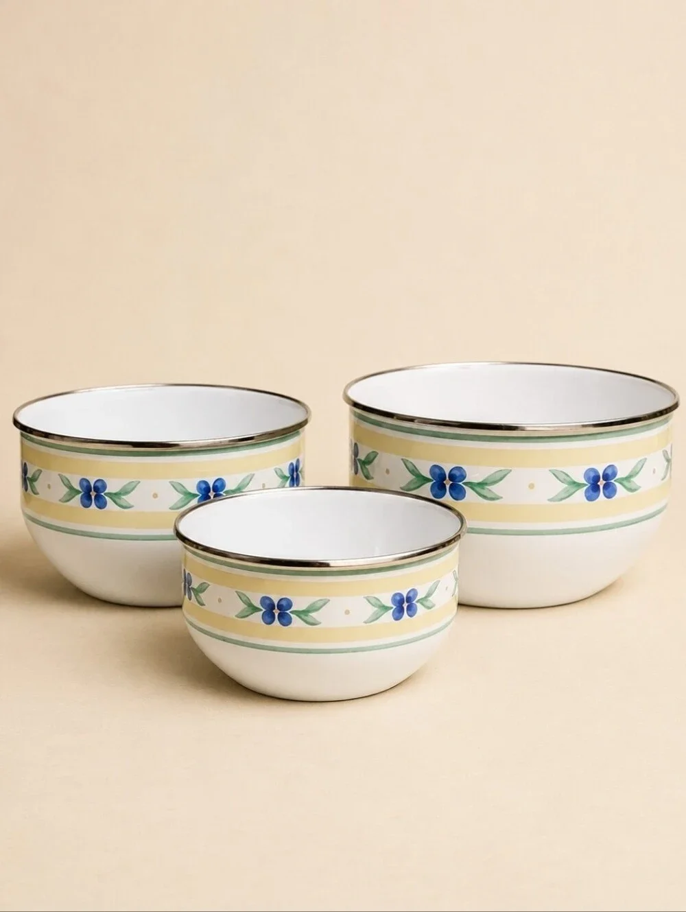 Pfaltzgraff Summer Breeze 3 Pc Nesting Metal Mixing Bowl Set Floral Vintage